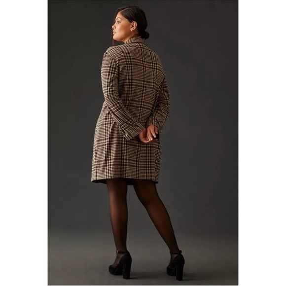 ANTHROPOLOGIE Carleton Knit Longline Plaid Blazer Coat Jacket Black Front Button - Picture 2 of 5